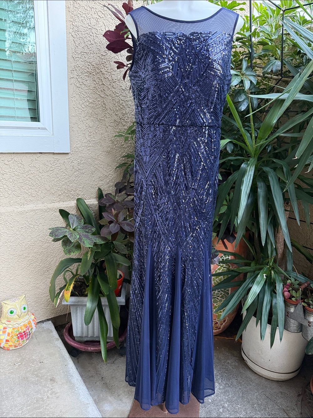 Vintage Navy Sequin Evening Gown - Sleeveless Formal Dress